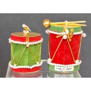 Lot Of 2 Made In Japan Xmas Cardboard Drum Ornaments